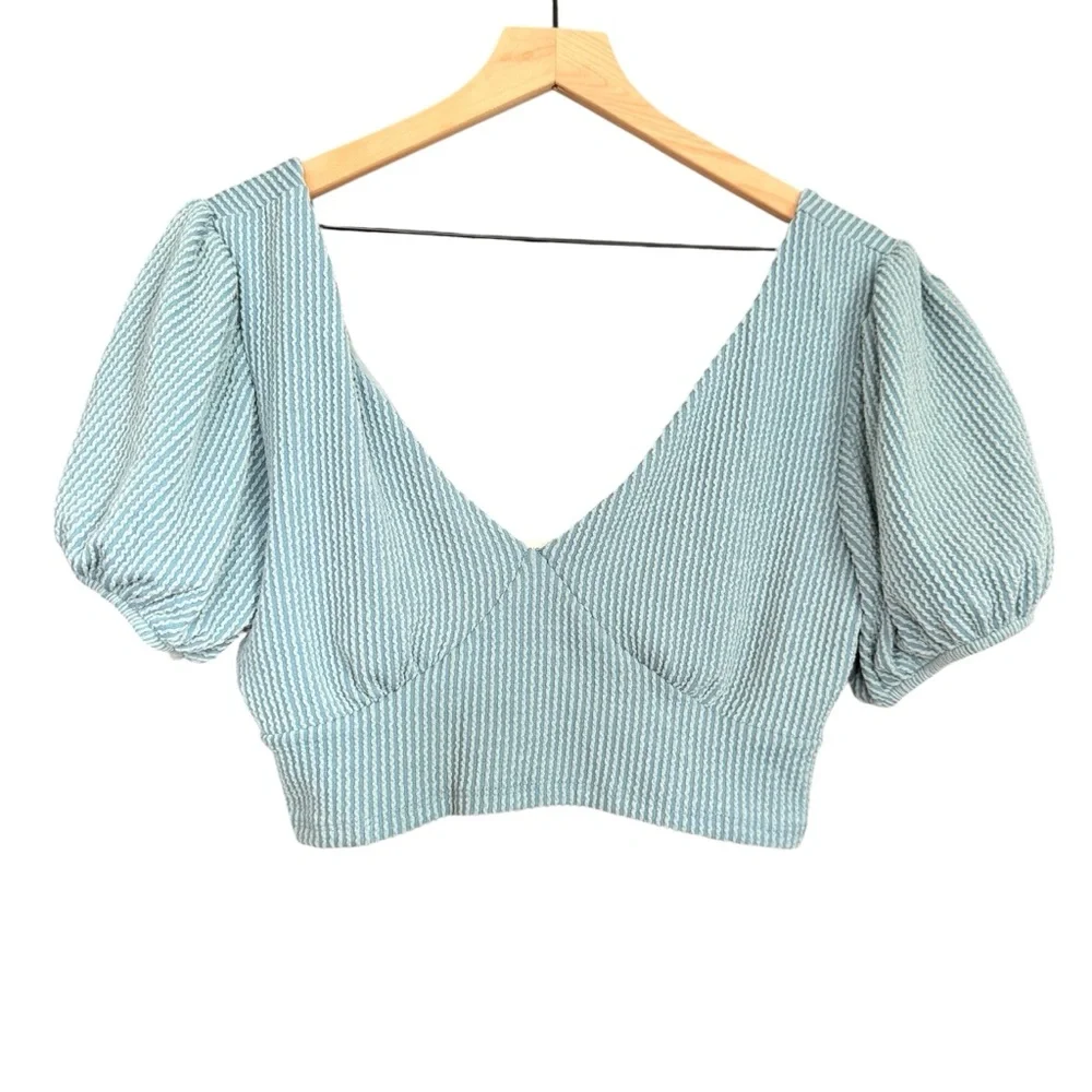 NWOT Altar’d State Blue Puff Sleeve Top - Picture 1 of 5